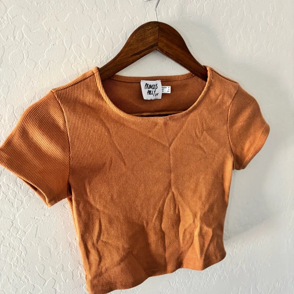 Princess Polly Ribbed Crop Top Fitted Short Sleeve Brown Size US 4‎